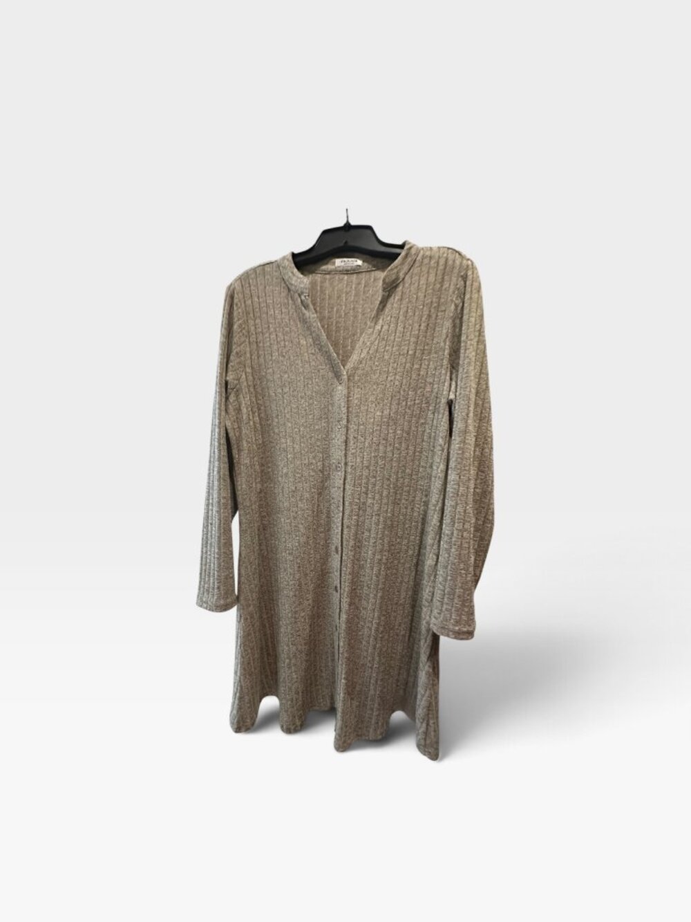 Ekouaer Taupe Ribbed Knit Button Front Long Cardigan Size L